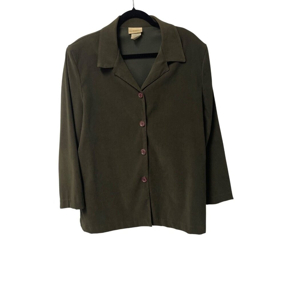 JACLYN SMITH VINTAGE BUTTON UP SHIRT JACKET WOMENS XL GREEN FAUX SUEDE